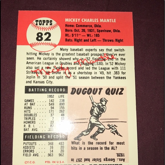 Mickey Mantle 1983 perfect condition card - Picture 4 of 5
